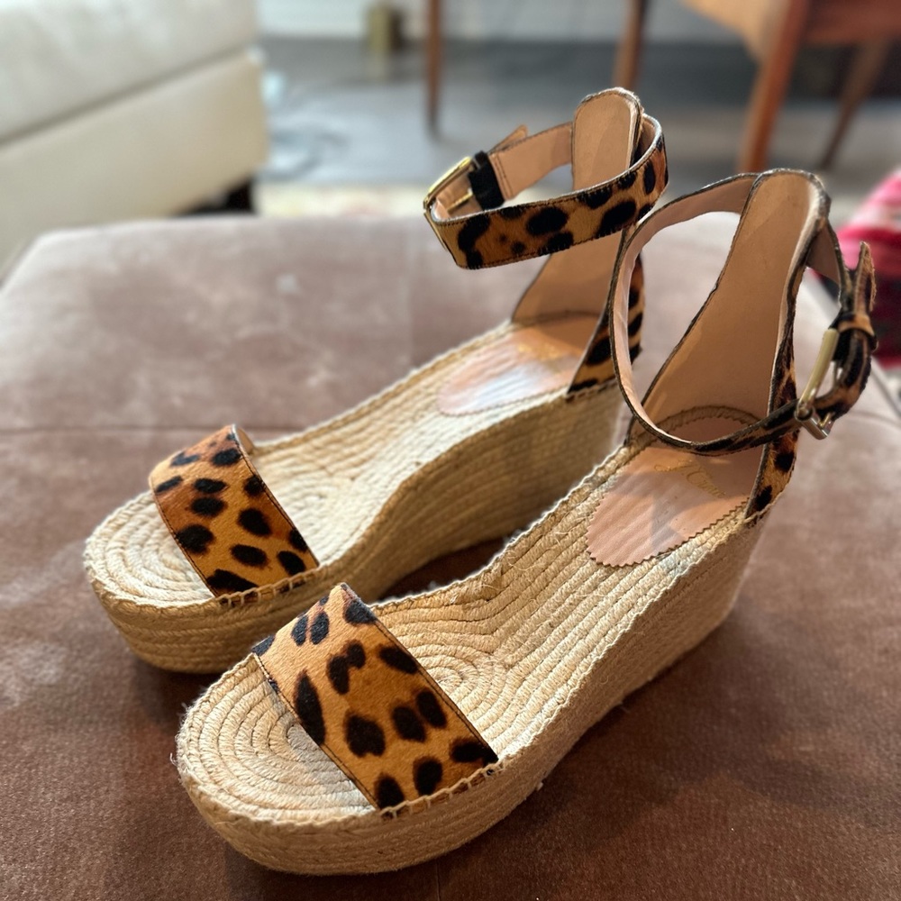J Crew Platform espadrille sandals in leopard calf hair
